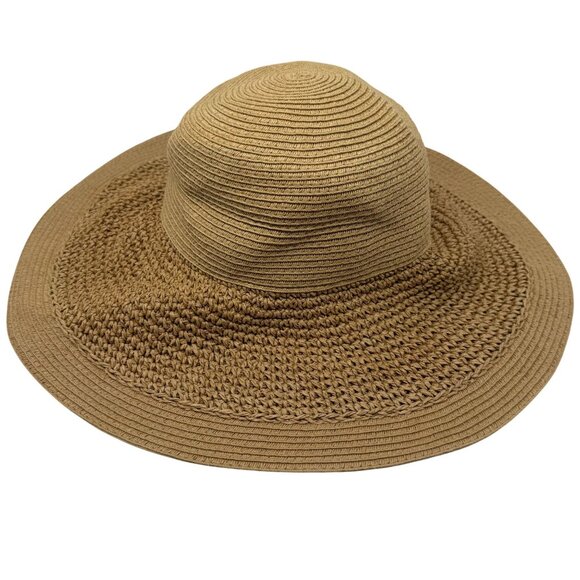 J. Crew Hat O/S Natural Paper Tan Wide Brim Sun Beach Pool Resort Packable Flop - Picture 2 of 10
